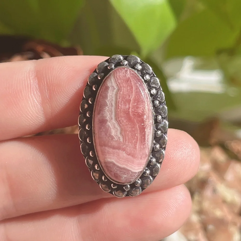 Size‎ 7 925 silver plated rhodochrosite ring